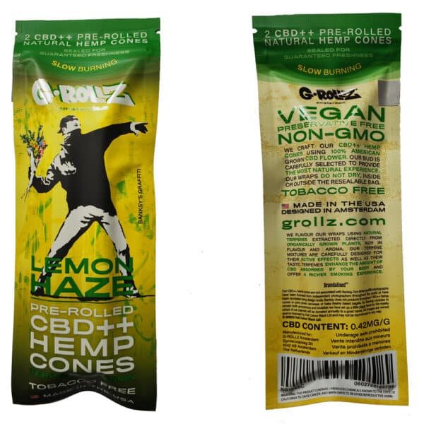 Paquet de 2 cônes feuille de chanvre G-ROLLZ saveur Lemon Haze | R CBD STORE, votre magasin de produits à base de CBD | Livraison France et Belgique